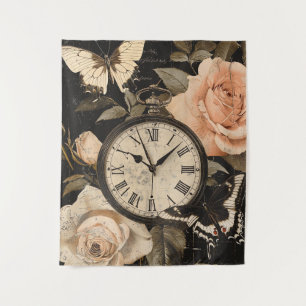 Vintager Kompass und Schmetterling - rustikales Pa Wandteppich