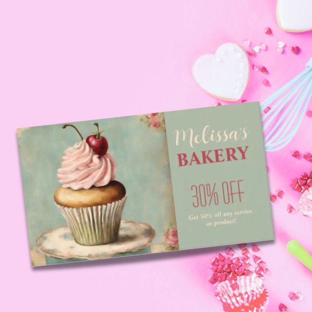 Vintager Konditorbäckerrabatt für Catering Visitenkarte (vintage cupcake baker catering bakery discount business card)