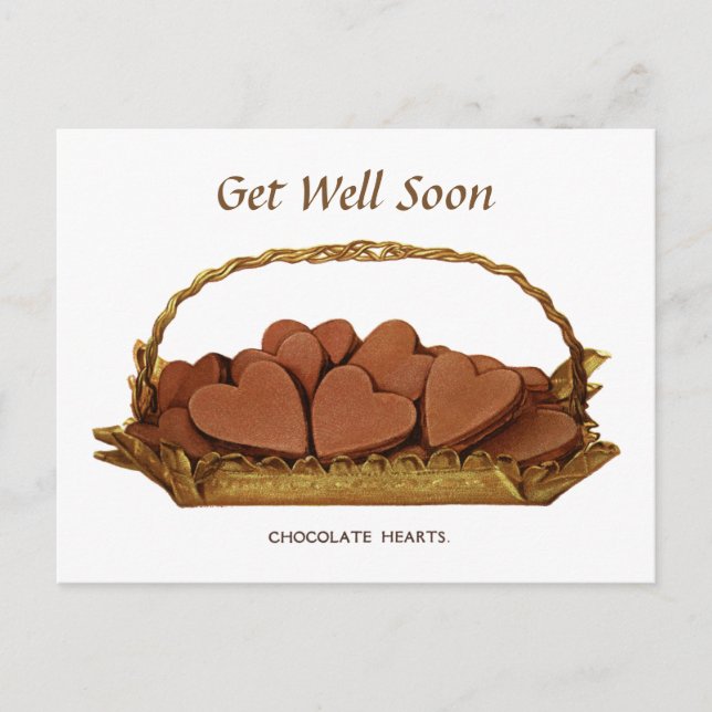Vintager Korb Schokoladenherzen wird bald gut Postkarte (Vorderseite)