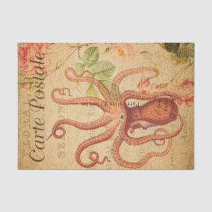 Vintager Kraken, Tintenfisch, Meerestier Französis Seidenpapier