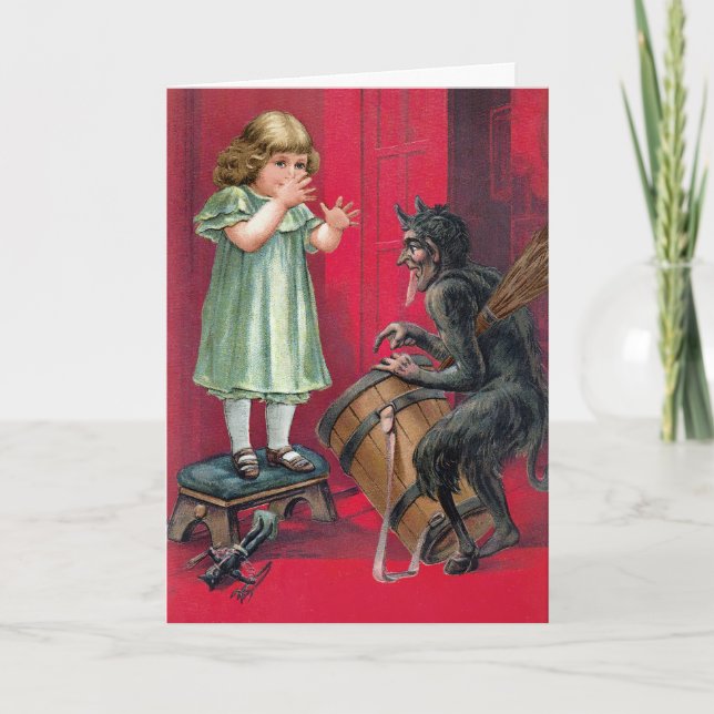 Vintager Krampf mit Kinderausweis Feiertagskarte (Vorderseite)