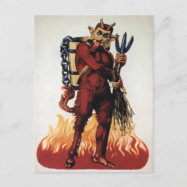 Vintager Krampus mit Feuer Postkarte (Vorderseite)
