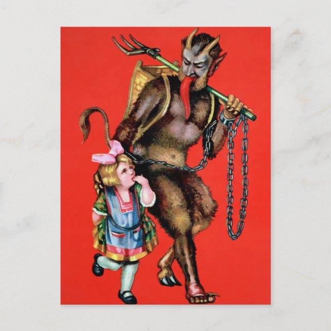 Vintager Krampus mit Little Girl Postkarte (Vorderseite)
