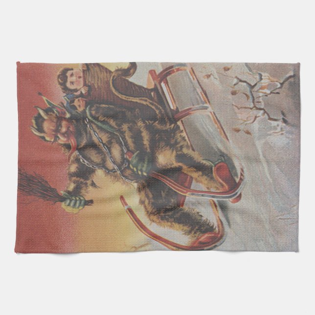 Vintager Krampus Weihnachtsdruck Handtuch (Horizontal)
