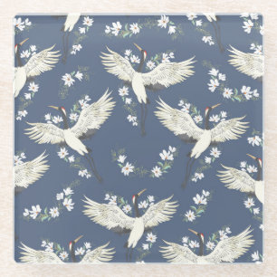 Vintager Kran: Vogelmuster Glasuntersetzer