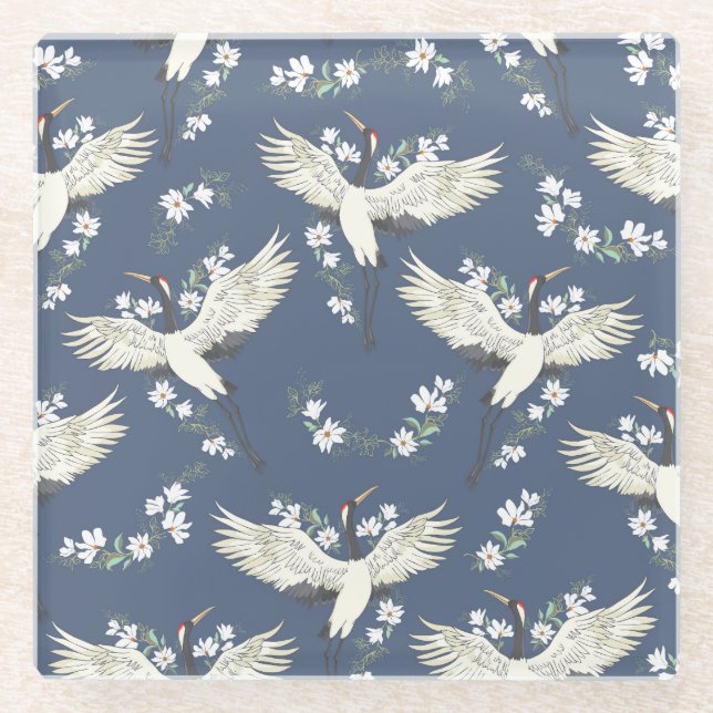 Vintager Kran: Vogelmuster Glasuntersetzer (Vorderseite)
