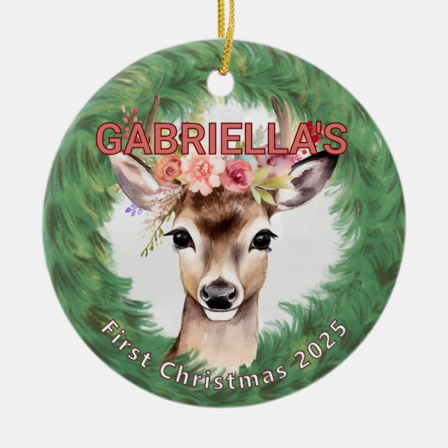 Vintager Kranz mit Hirschflora Keramik Ornament (Vorne)