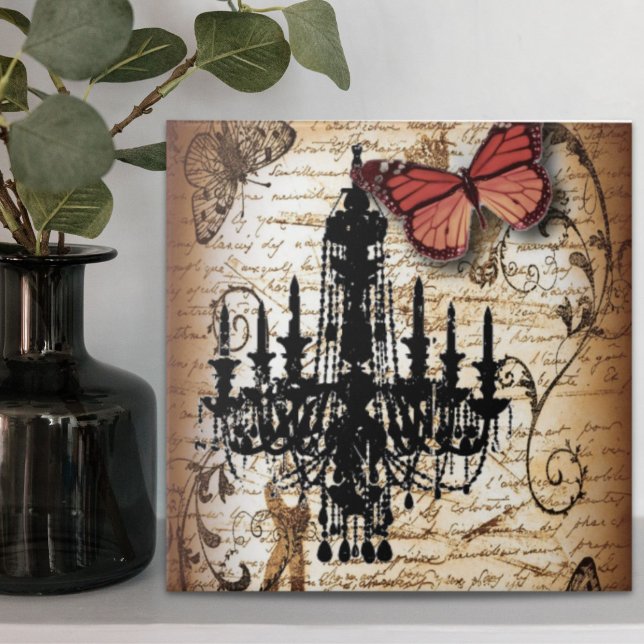 Vintager Kronleuchter aus Steampunker-Glattbutterf Fliese (steampunk goth butterfly paris vintage chandelier ceramic tile)