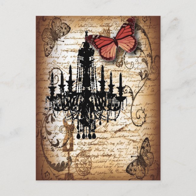Vintager Kronleuchter aus Steampunker-Glattbutterf Postkarte (Vorderseite)