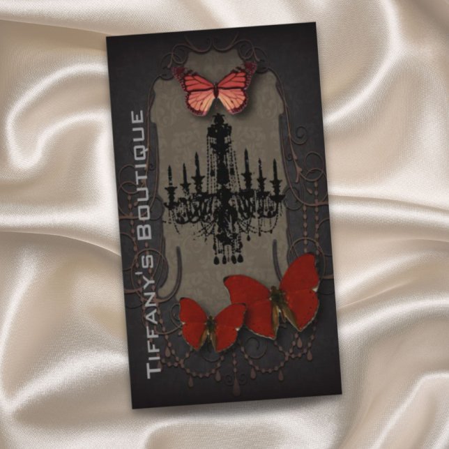 Vintager Kronleuchter aus Steampunker-Glattbutterf Visitenkarte (steampunk goth butterfly paris vintage chandelier business card)