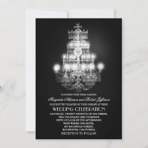 Vintager Kronleuchter, schwarze Hochzeitsempfang Einladung