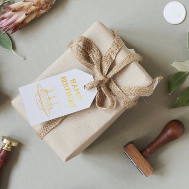 Vintager Kuchen Gold Happy Geburtstag Geschenkanhänger (Von Creator hochgeladen)