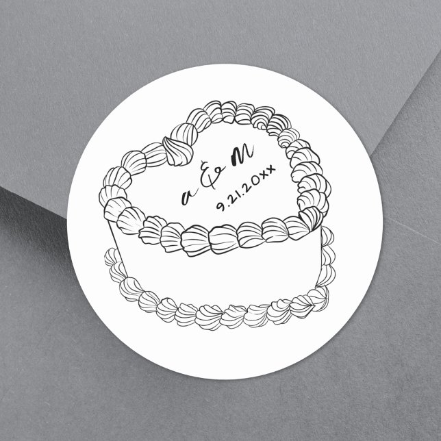 Vintager Kuchenkuchen, handgezeichnet Runder Aufkleber (Hand Drawn Vintage Cake Whimsical Wedding Classic Round Sticker)
