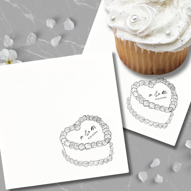 Vintager Kuchenkuchen, handgezeichnet Serviette (Hand Drawn Vintage Cake Whimsical Wedding Napkins)