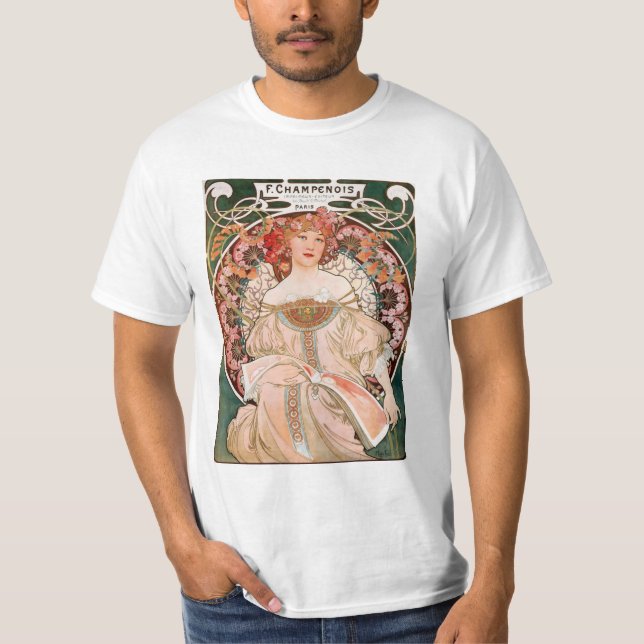 Vintager Kunst Nouveau Mucha Druck T-Shirt (Vorderseite)