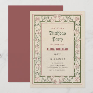 Vintager künstlerischer Blumenrahmen Einladung