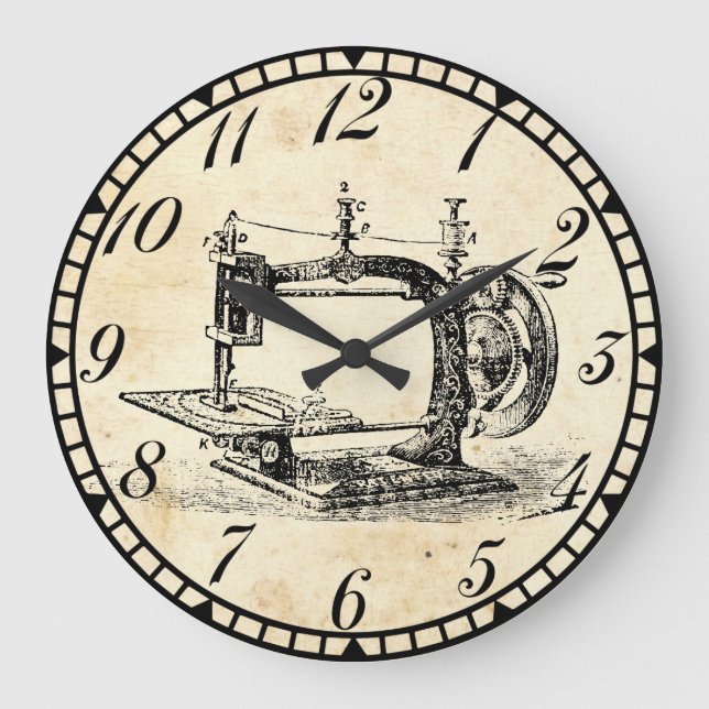 Vintager Kurbel-Nähmaschine Große Wanduhr (Vorderseite)