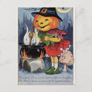 Vintager Kürbis Hexenmädchen Weihnachtspostkarte Feiertagspostkarte