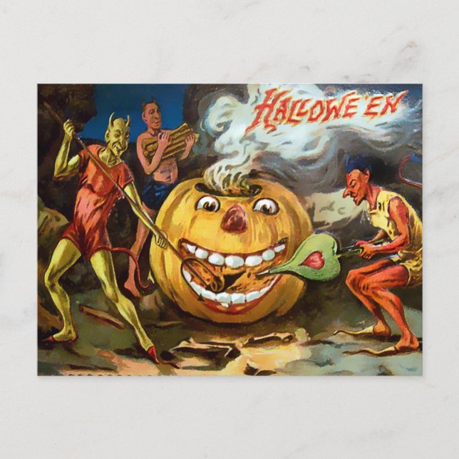 Vintager KürbisHalloween Postcard Postkarte (Vorderseite)