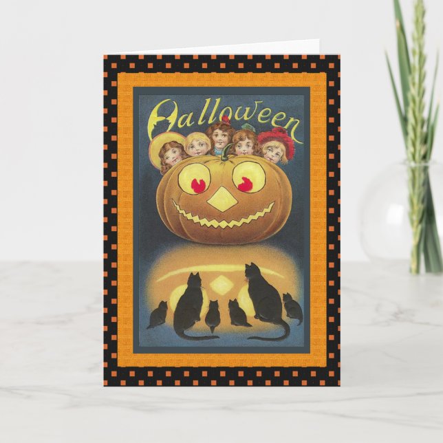 Vintager Kürbiskopf und Halloween-Karte Karte (Vorderseite)