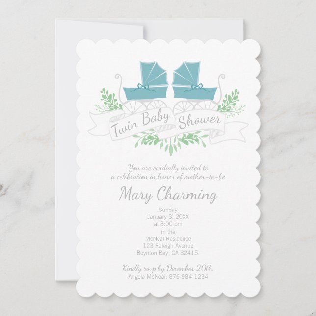 Vintager Kutschtwin BABY SHOWER Einladung (Vorderseite)
