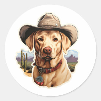 Vintager Labrador Retriver mit Cowboyhut Runder Aufkleber