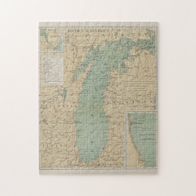 Vintager Lake Michigan Lighthouse Karte (1898) (Vertikal)