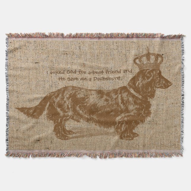 Vintager langhaariger Dackel-Hund personalisiert Decke (Vorderseite)