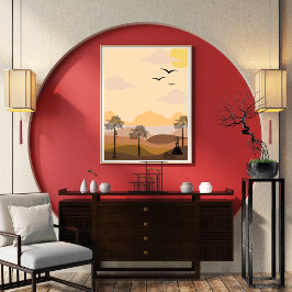 Vintager, lebendiger Sonnenbrand, ruhiger Baum, Zi Poster