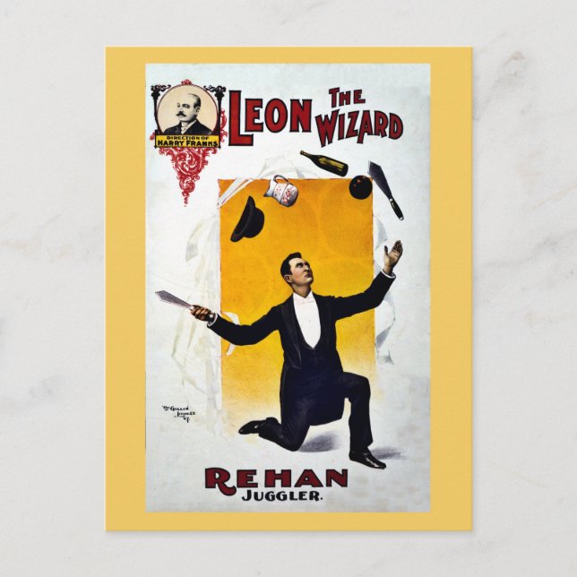 Vintager Leon der Zauberer, Rehan Juggler Circus Postkarte (Vorderseite)