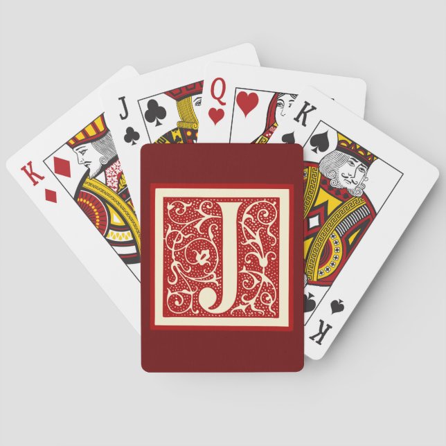 Vintager Letter J Monogram Initial Red Spielkarten (Rückseite)