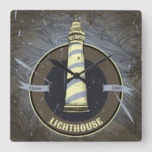 Vintager Leuchtturm 1960 Quadratische Wanduhr