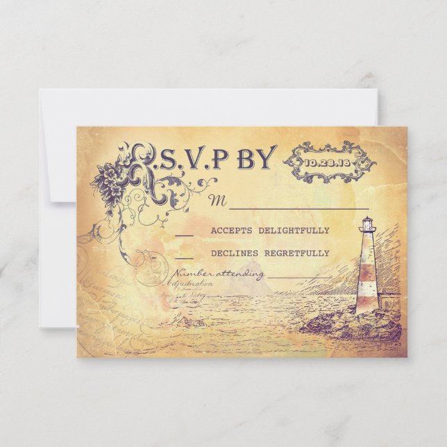 Vintager Leuchtturm nautische Hochzeitskarten RSVP Karte (Vorderseite)