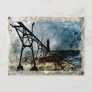 Vintager Leuchtturm vom Pier Postkarte