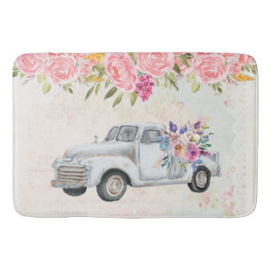 Vintager Lieferwagen LKW Rustikale Wasserfarbe Badematte