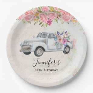 Vintager Lieferwagen LKW Rustikale Wasserfarbe Geb Pappteller