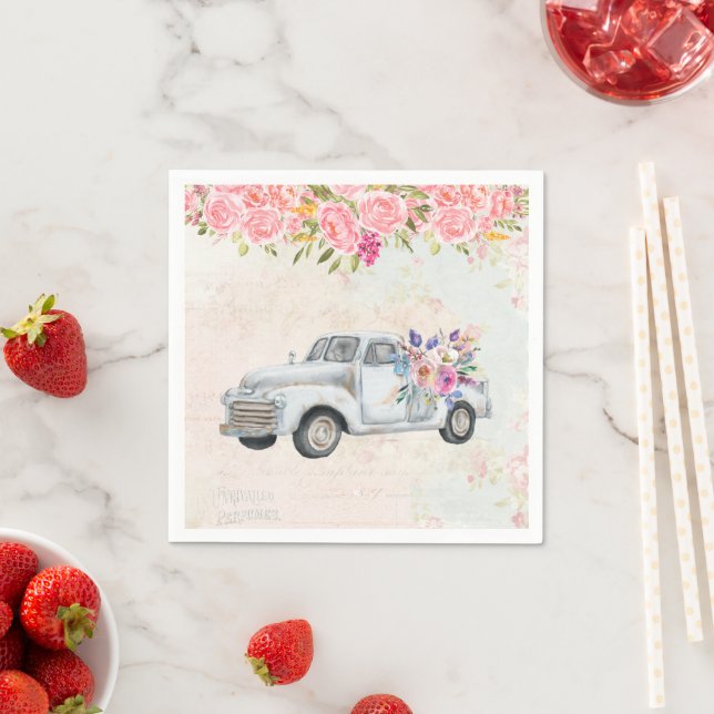 Vintager Lieferwagen LKW Rustikale Wasserfarbe Serviette (Beispiel)