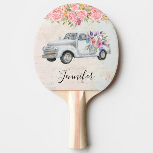 Vintager Lieferwagen LKW Rustikale Wasserfarbe Tischtennis Schläger