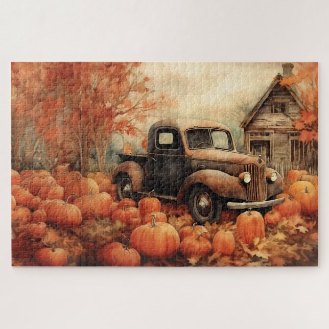 Vintager Lieferwagen und Pumpkins Herbst 20x30 (Horizontal)