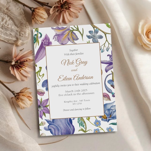 Vintager Lila Blumengarten Einladung zur Hochzeit (Enchanted Garden Purple Floral Wedding Invite)