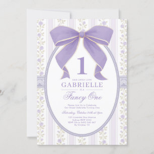 Vintager Lila Bow Extravagant 1. Geburtstag Einladung