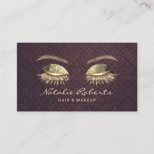 Vintager Lila Damask Gold Eyelash Salon Loyalität Treuekarte (Vorderseite)