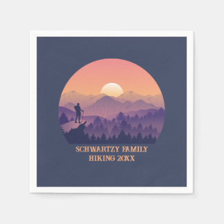 Vintager Lila Gelber Wanderberg Sonnenuntergang Serviette