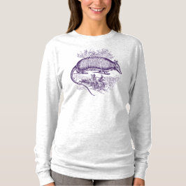 Vintager lila Gürteltier Woodblock Druck T-Shirt