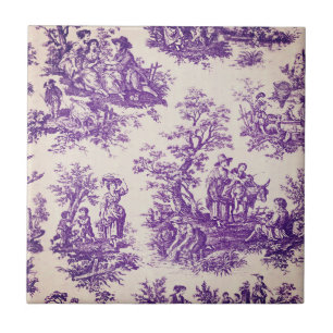 Vintager lila Toile de jouy monogramm Fliese