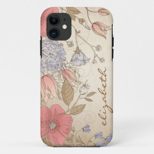 Vintager lila und roter Blumen iPhone 5 Kasten iPhone 11 Hülle
