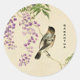 Vintager Lilac-Sparrow-Sticker Runder Aufkleber