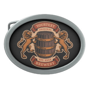 Vintager Lion Oak Barrel Personalisiert Brauerei B Ovale Gürtelschnalle