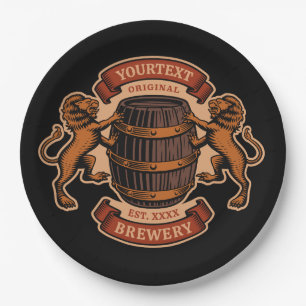 Vintager Lion Oak Barrel Personalisiert Brauerei B Pappteller