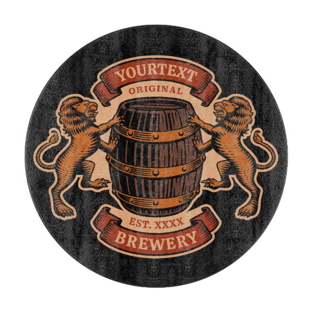 Vintager Lion Oak Barrel Personalisiert Brauerei B Schneidebrett (Vorderseite)